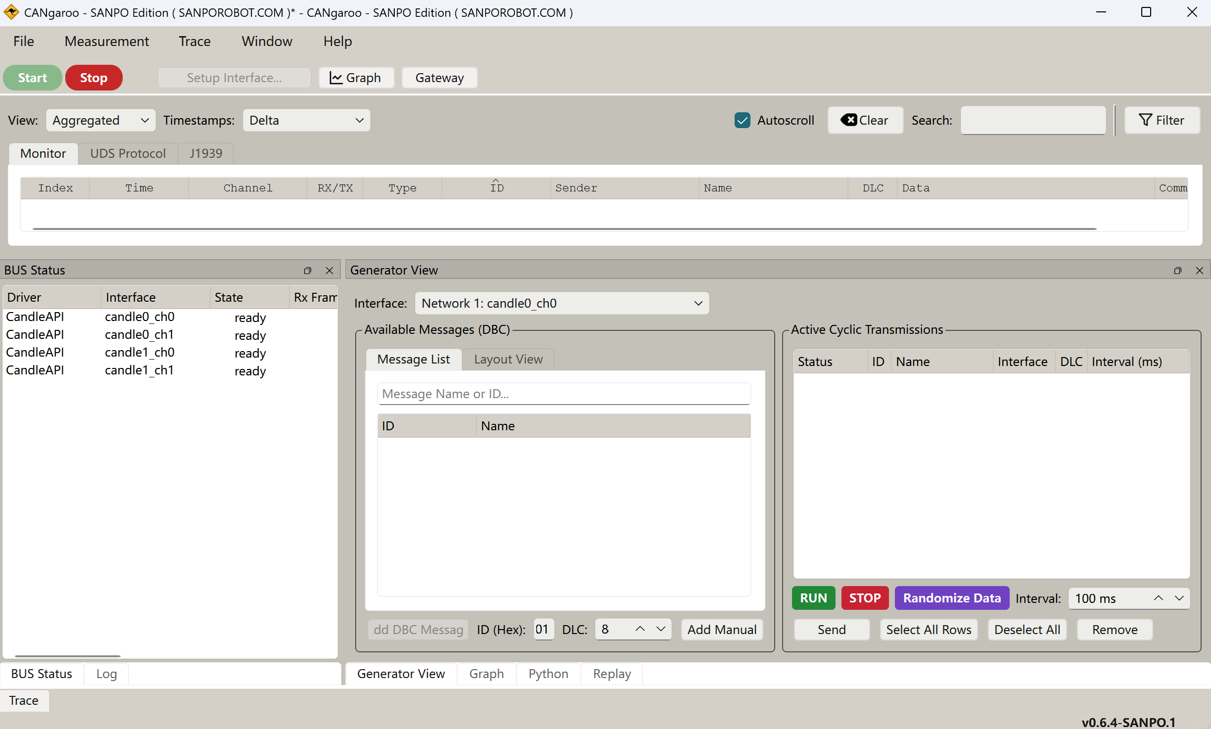 CANgaroo SANPO Edition interface